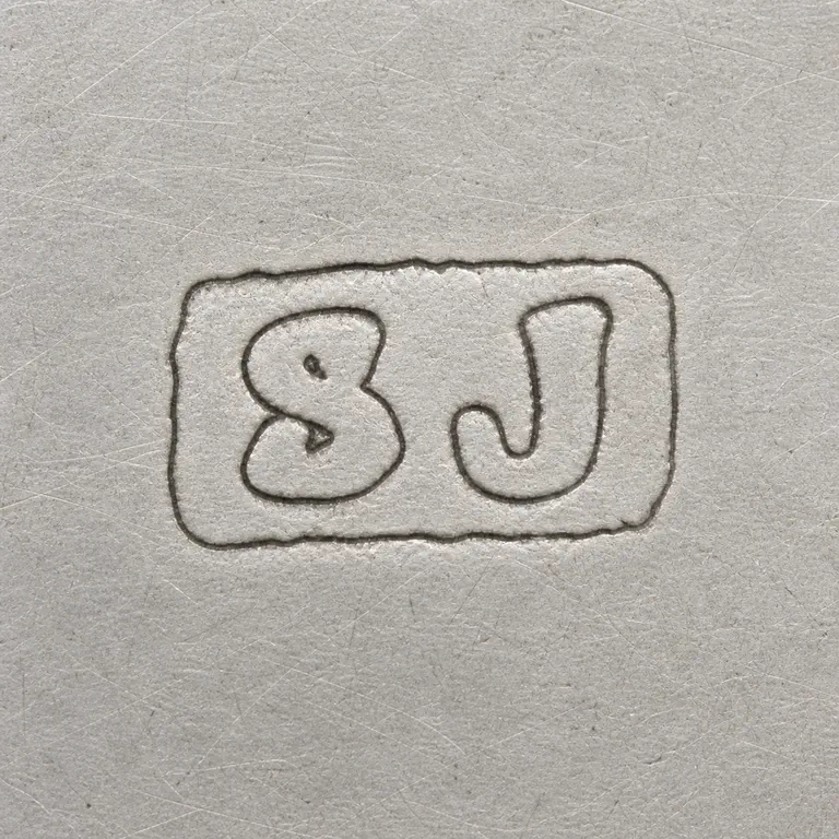 S J: Source-bounded low-confidence contour preserves the visible mark geometry and supported lettering or device; oxidized reconstruction.