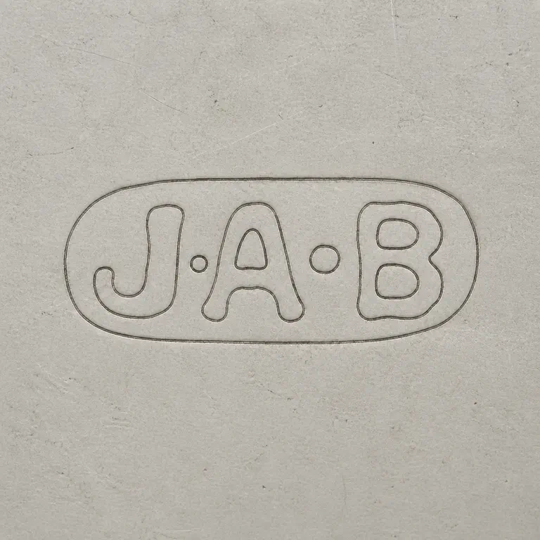J A-B: Square contour reconstruction preserves the oval frame, supported J/A/B-like forms, separators, order, and orientation; oxidized reconstruction.