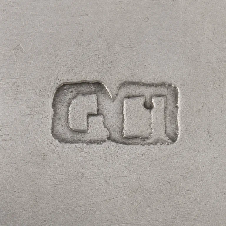 George William Harvey: Sparse square contour reconstruction preserves the worn joined frame and left-to-right rounded, upright, and terminal forms; oxidized reconstruction.