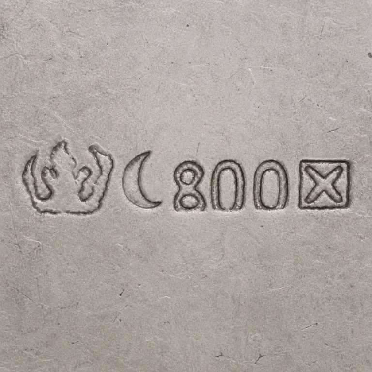 looking for info: Worn left group, crescent, exact 800, and X in its small rectangular punch in order; oxidized reconstruction.