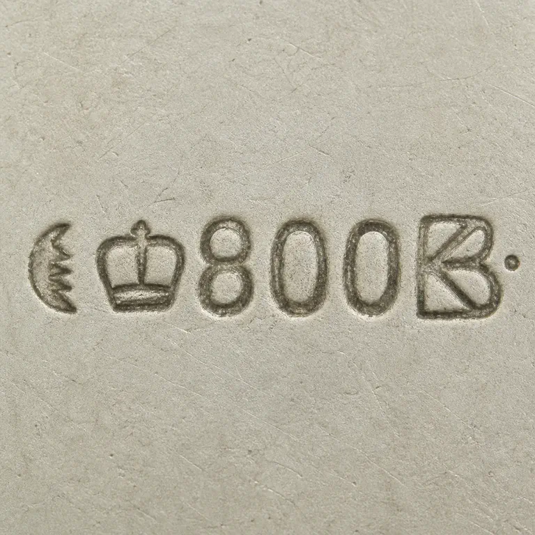 Robert Altermann: Crescent, crown, 800, angular KB-like monogram, and terminal dot in order; oxidized reconstruction.
