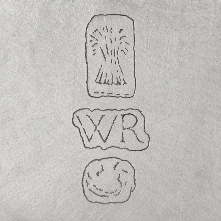 William Roe: WR, sheaf of wheat; oxidized reconstruction.
