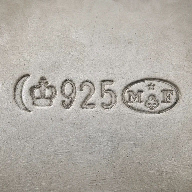 Julius Lemor: Crescent, crown, 925, and MF oval with small marks; oxidized reconstruction.