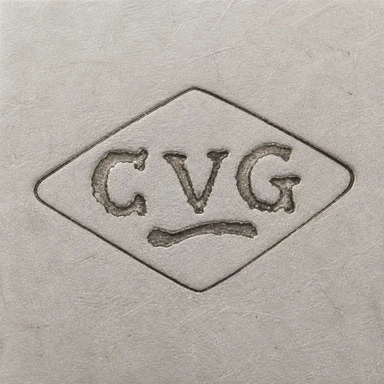Maison Cardeilhac: Horizontal diamond punch with worn C V G sequence and one shallow underline-like stroke below; oxidized reconstruction.