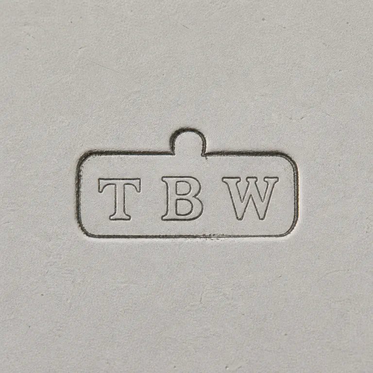 T B Wilkins Ltd: Square contour reconstruction preserves the framed T/B/W sequence visible upper protrusion with horizontal orientation; oxidized reconstruction.