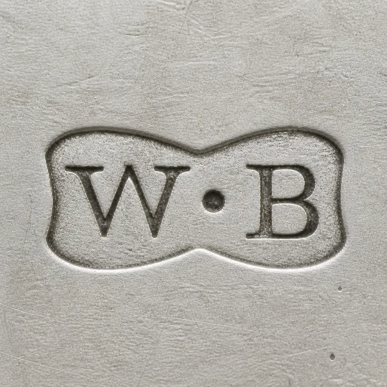 William Bateman I Sterling Salver London, Hallmarked for 1833: Uppercase W, one central pellet, and uppercase B inside one horizontally pinched two-lobed cartouche; oxidized reconstruction.