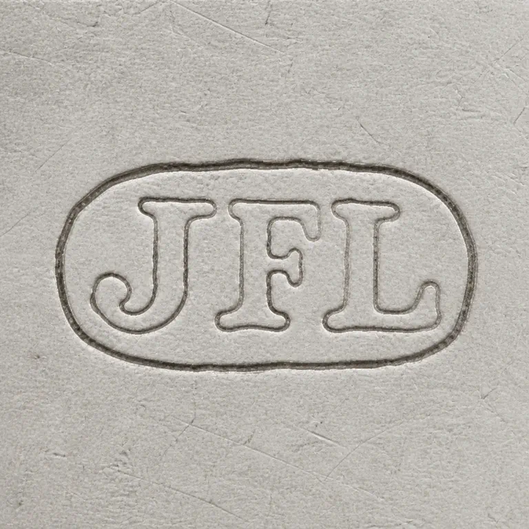 John Frederick Lowden OR John Francis Latham: J F L arranged left to right inside one compact worn rounded cartouche; oxidized reconstruction.