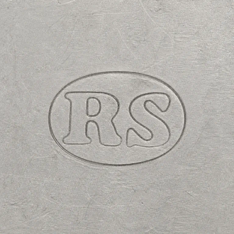 Ralph Samuel: Small upright oval border with distinct R-like and S-like forms in left-to-right order; oxidized reconstruction.