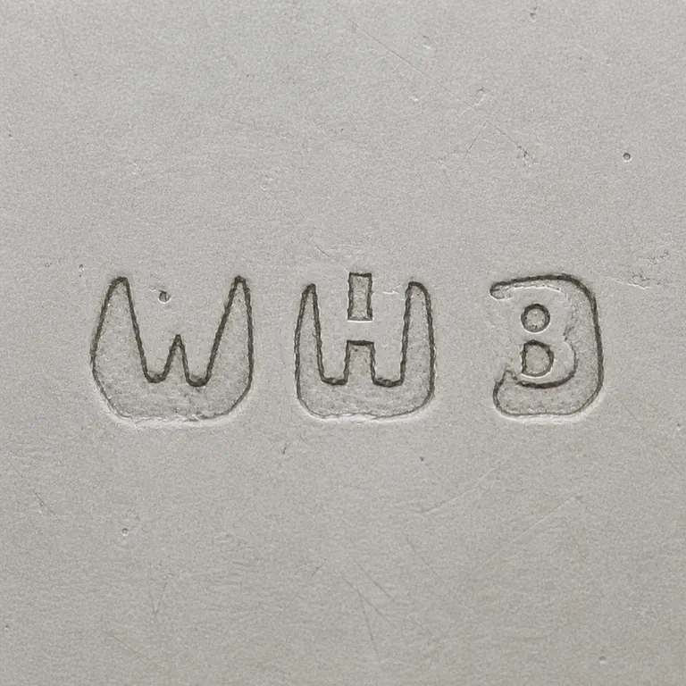 W H Bagley Ltd: Second render preserves exactly three independent W/H/B-like source forms without the unsupported detached square or an added border; oxidized reconstruction.